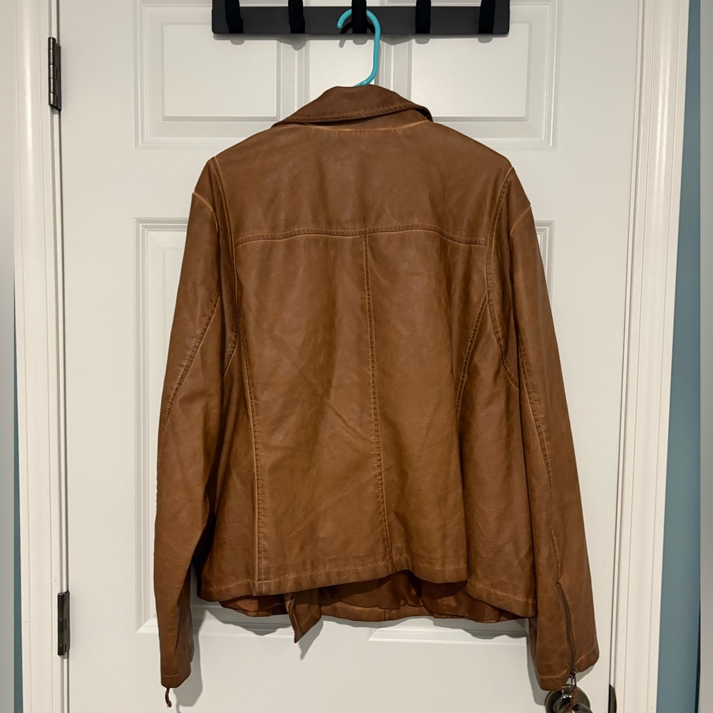 Max Studio Brown Faux Leather Moto Jacket Asymmetrical Zipper - Picture 3 of 8